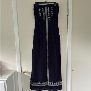 Macy's Navy Strapless Dress with White Detailing